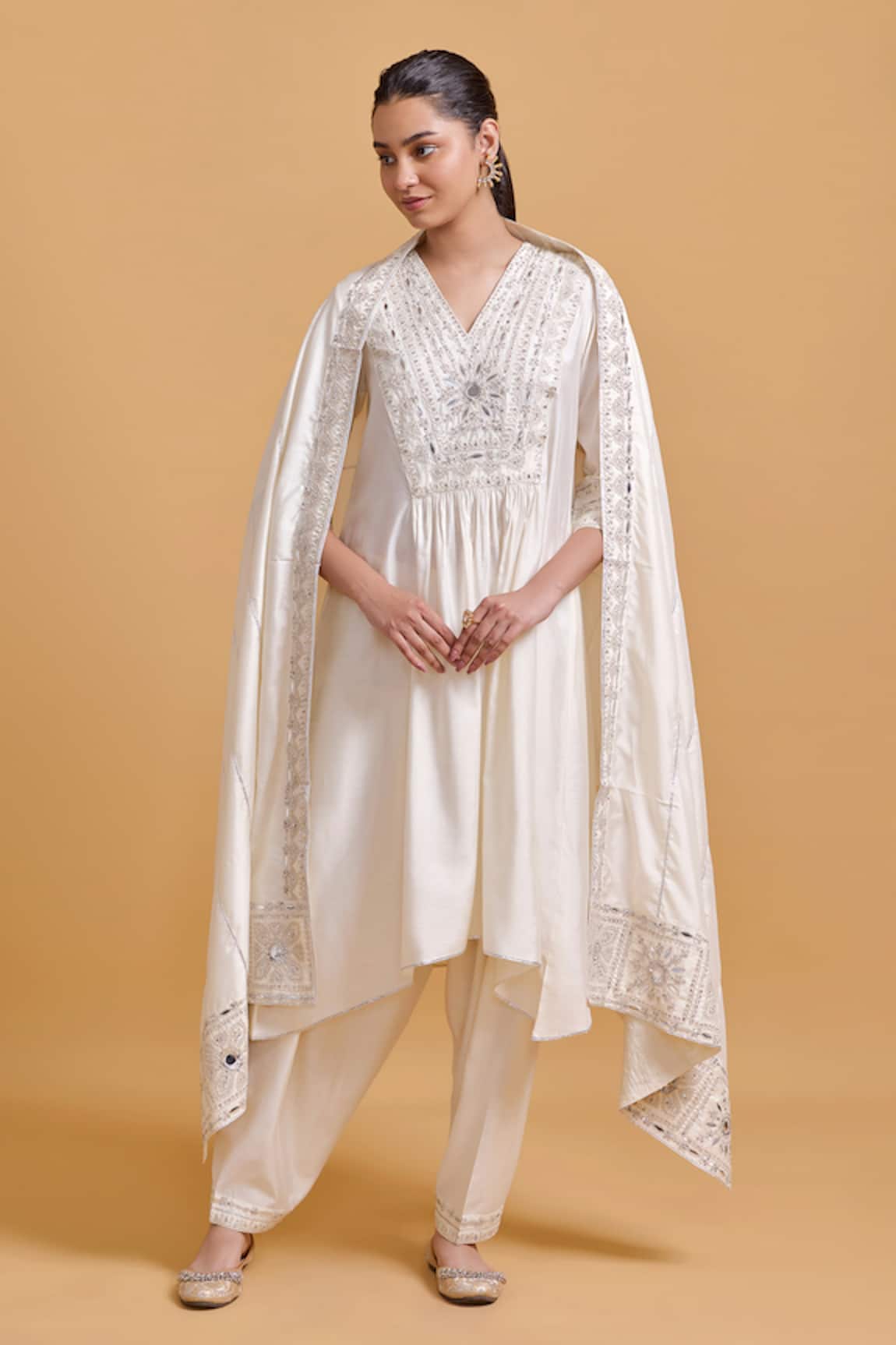 Gulabo By Abu Sandeep Designer Off White Kurta & Salwar Set 