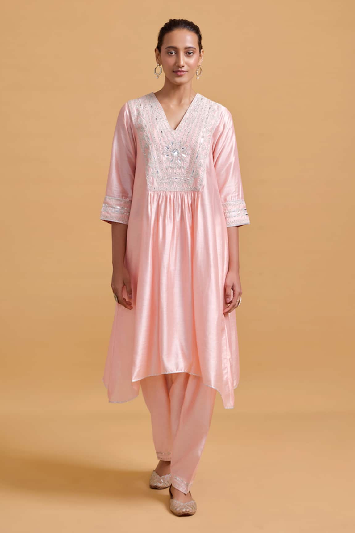 Gulabo By Abu Sandeep Embroidered Pink Modal Chanderi Kurta Set 