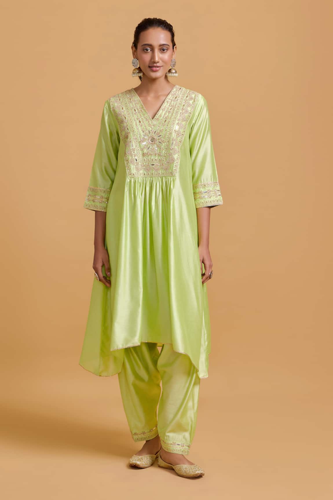 Gulabo By Abu Sandeep Embroidered Pista Green Kurta & Salwar Set 