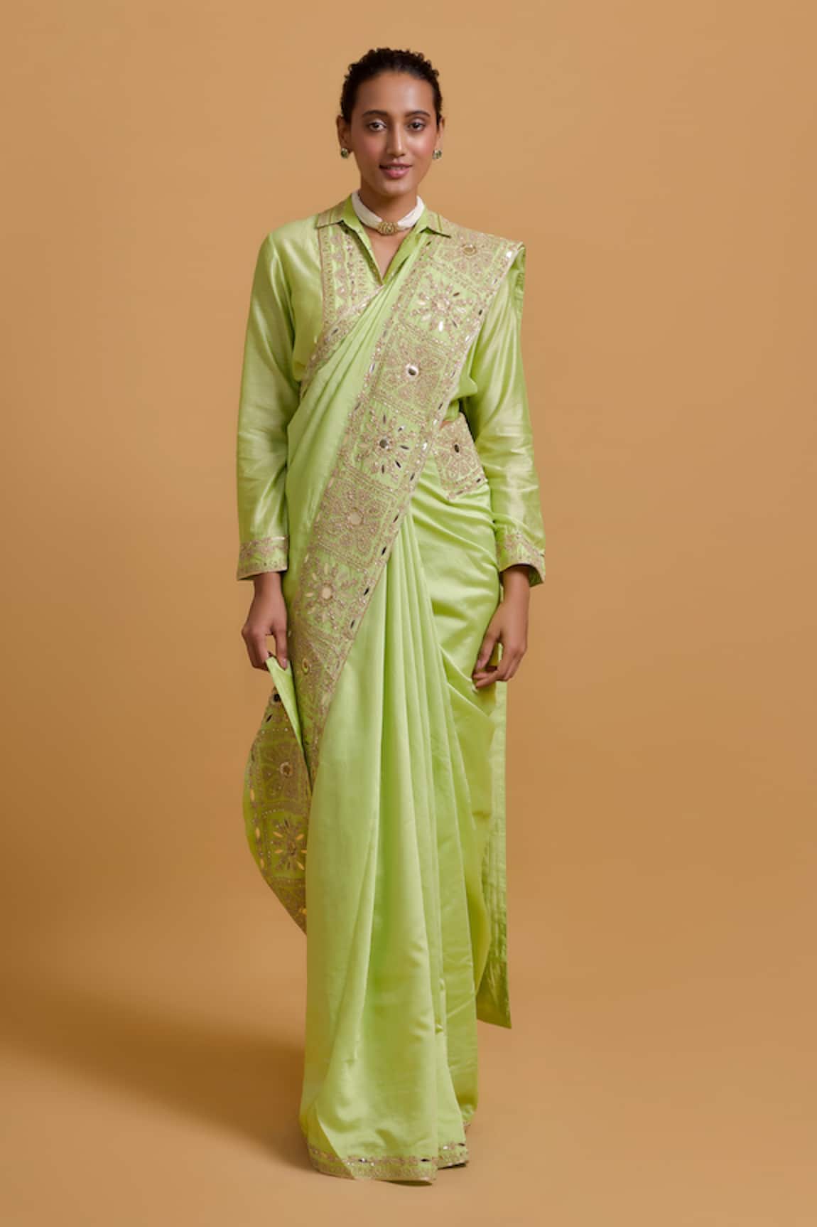 Gulabo By Abu Sandeep Pista Green Designer Saree 