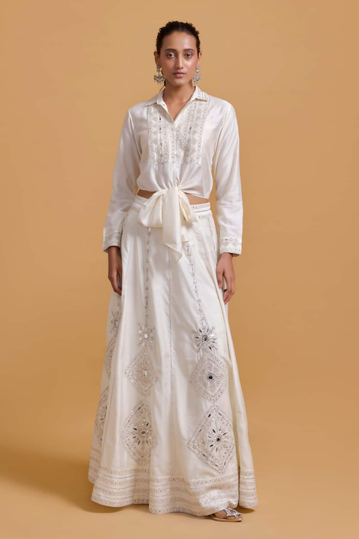 Gulabo By Abu Sandeep Off White Modal Chanderi Lehenga Skirt 