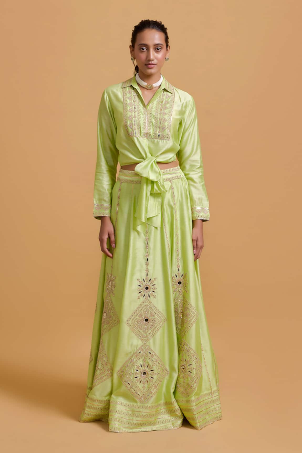 Gulabo By Abu Sandeep Pista Green Embroidered Lehenga Skirt 