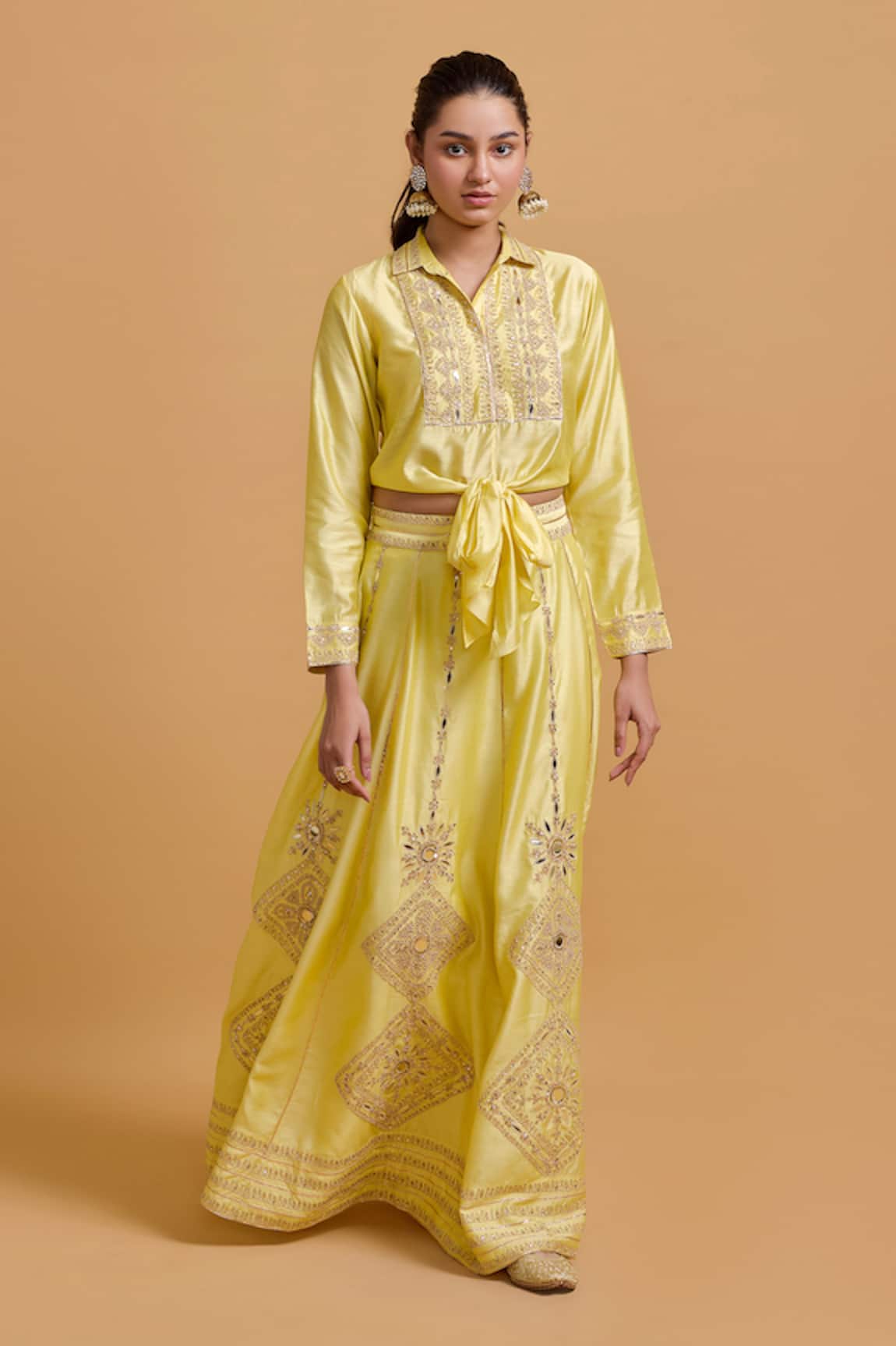 Gulabo By Abu Sandeep Yellow Modal Chanderi Lehenga Skirt 
