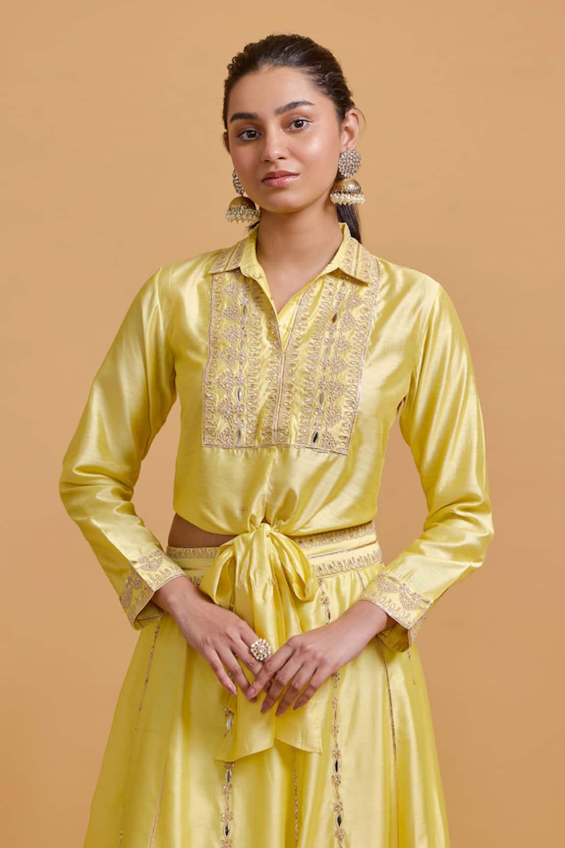 Gulabo By Abu Sandeep Embroidered Yellow Modal Chanderi Top 