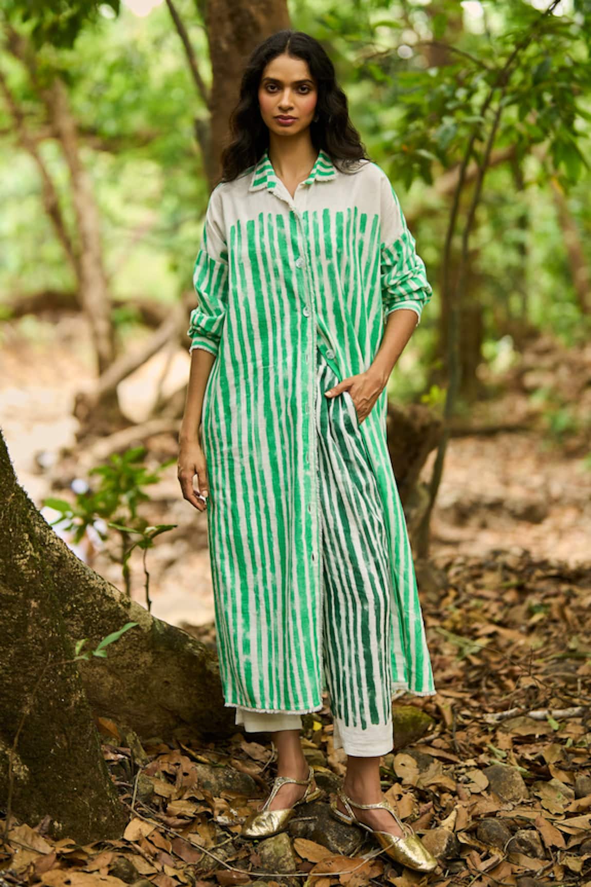 Dash And Dot Handpainted Stripe Longline Shirt & Pant Set 