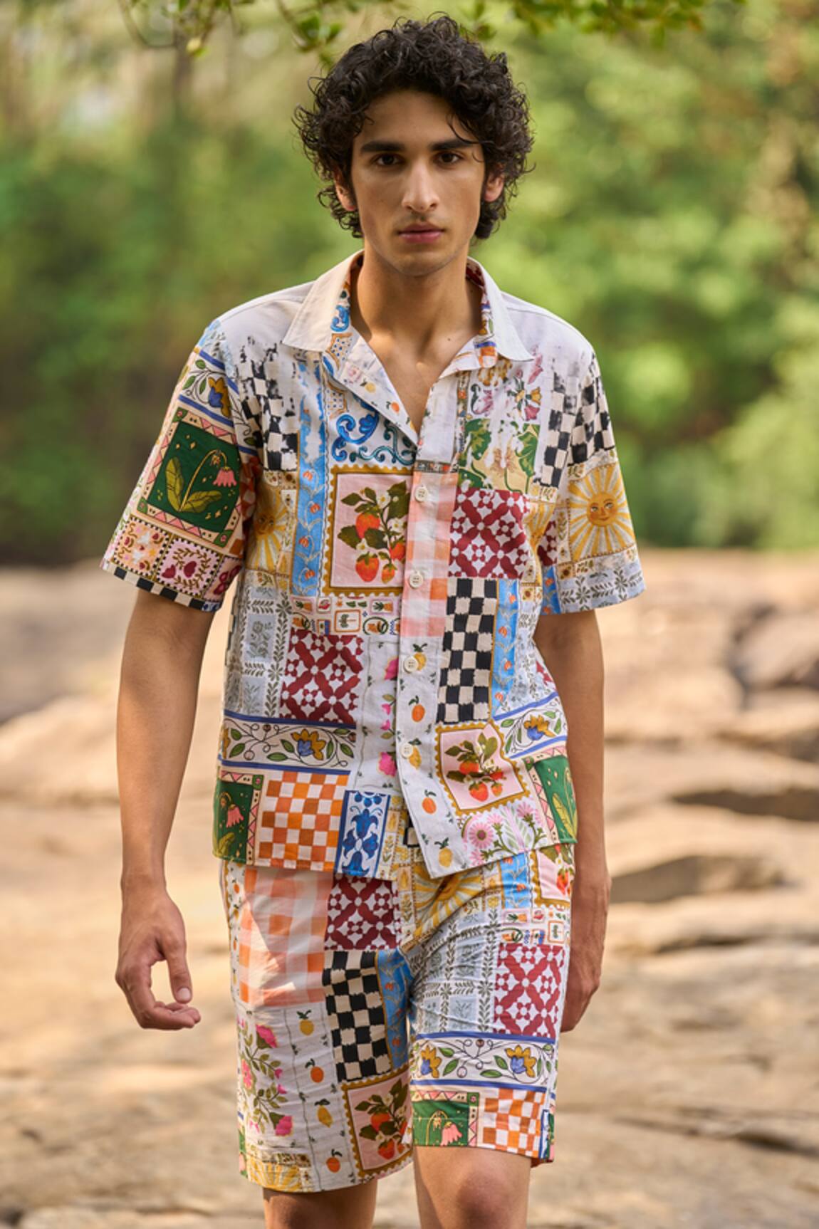 Dash And Dot Multicolour Patchwork Print Shorts Set 