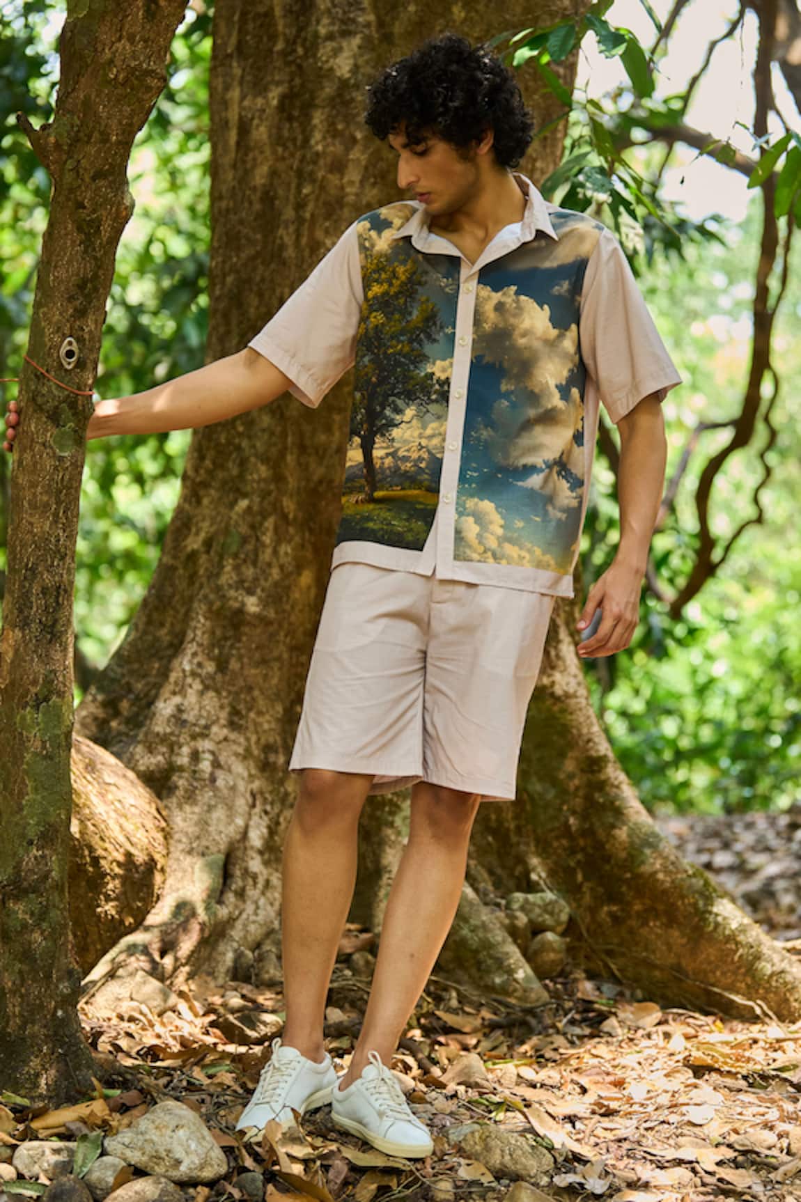 Dash And Dot Landscape Print Cotton Shorts Set 