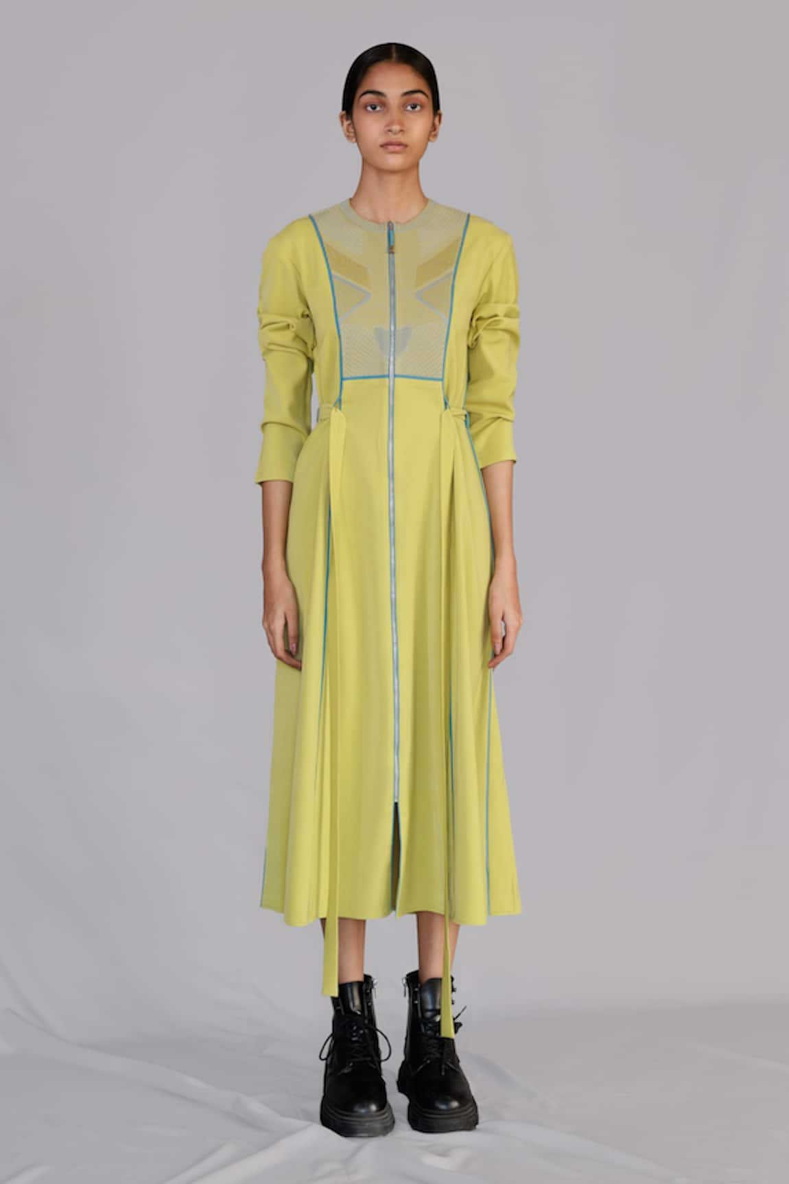 Anurag Gupta Lime Knitted Panel Dress 