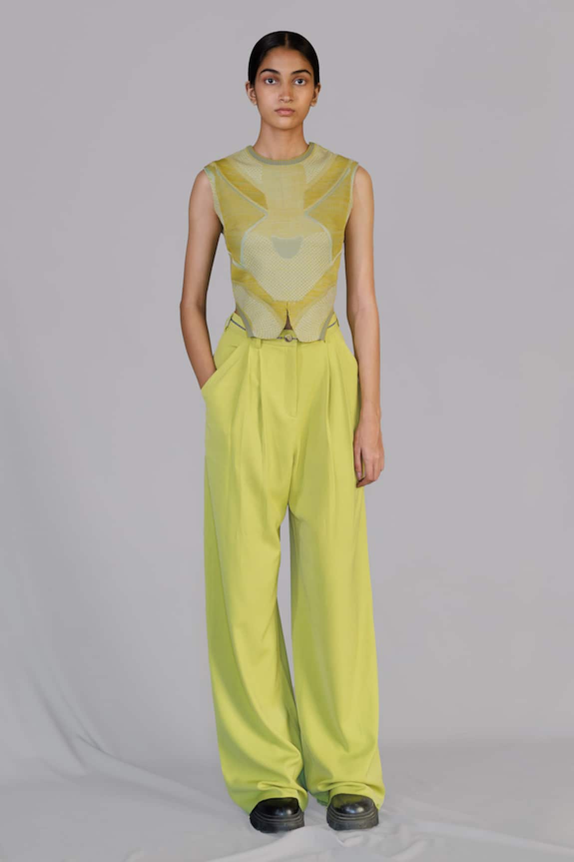 Anurag Gupta Lime Knitted Top Set 
