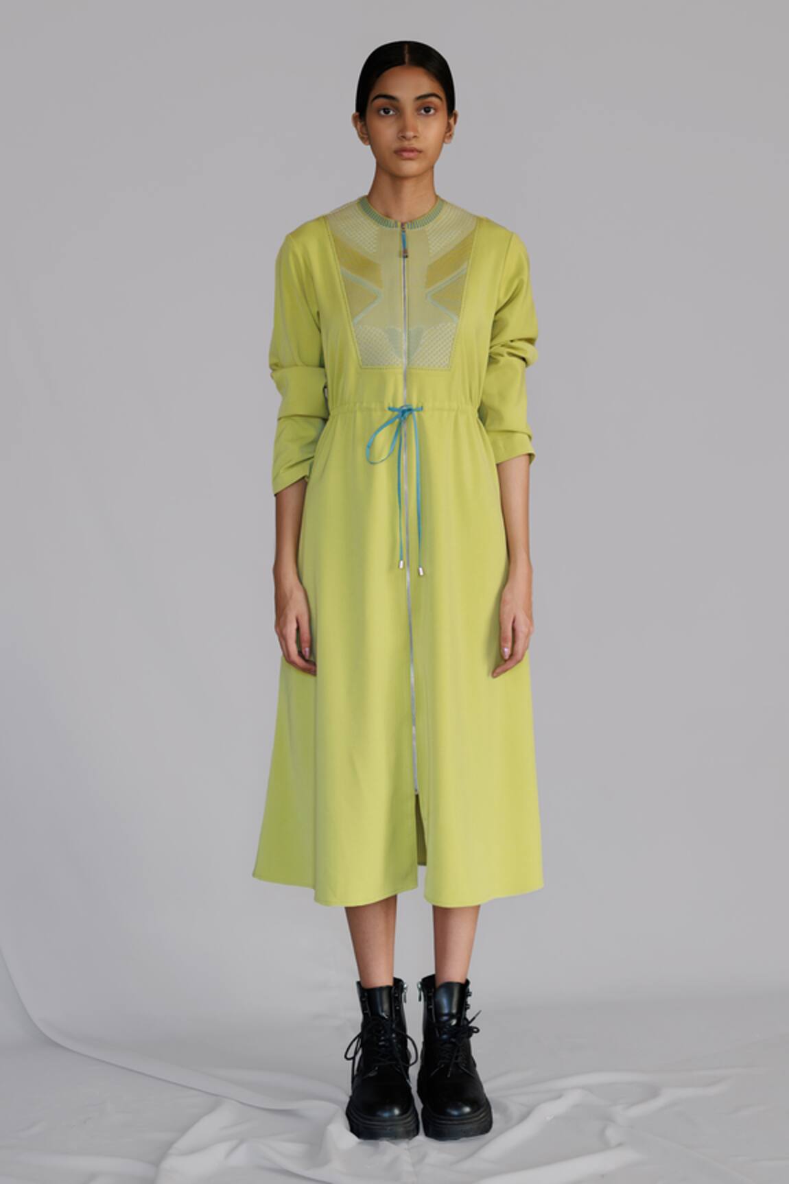 Anurag Gupta Lime Knitted Panel Long Dress 