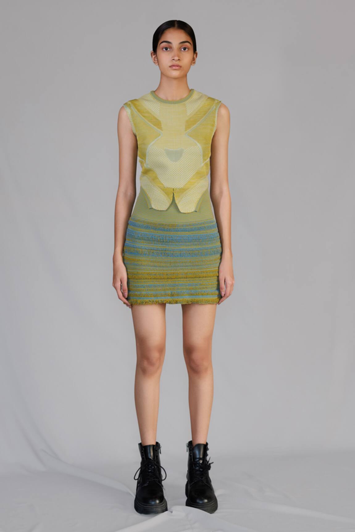 Anurag Gupta Lime Knitted Top & Skirt Set 
