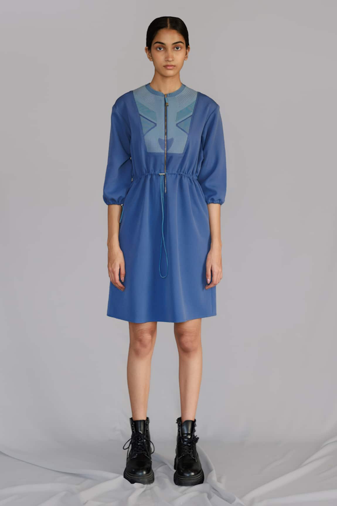 Anurag Gupta Knitted Panel Blue Dress 
