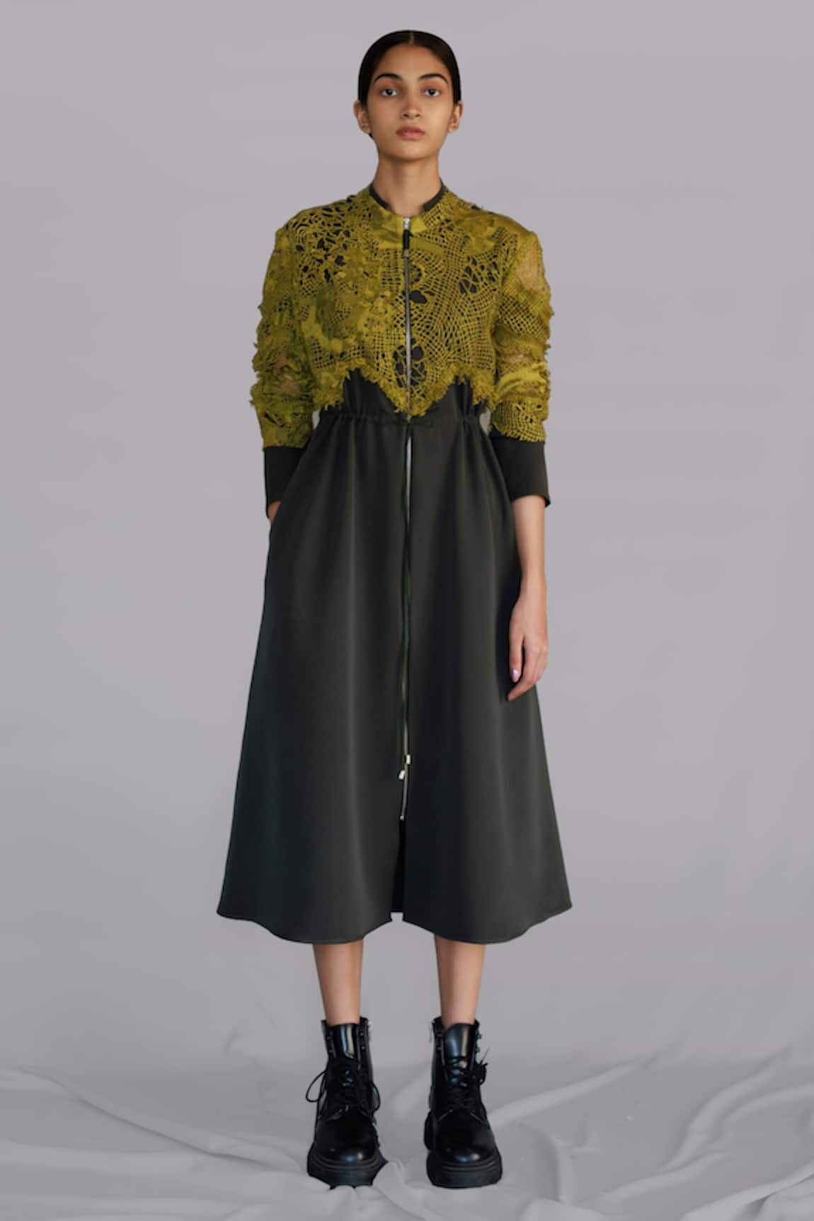 Anurag Gupta Yellow Map Embroidery Long Dress 