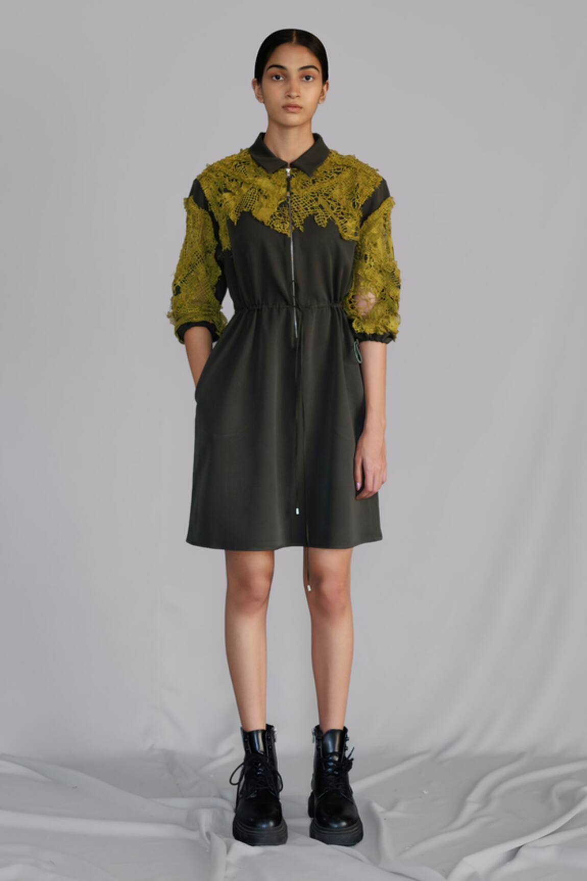 Anurag Gupta Yellow Map Embroidery Short Dress 