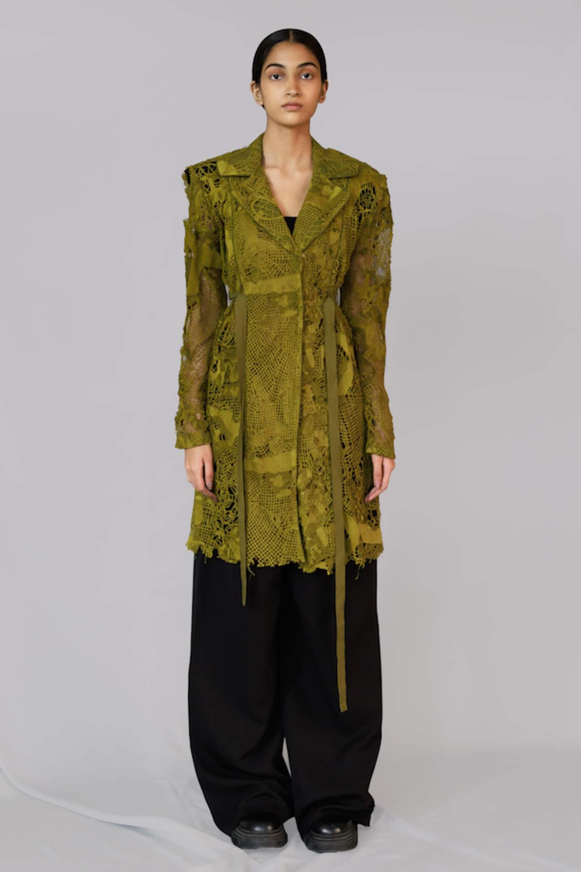 Anurag Gupta Yellow Map Embroidery Coat 