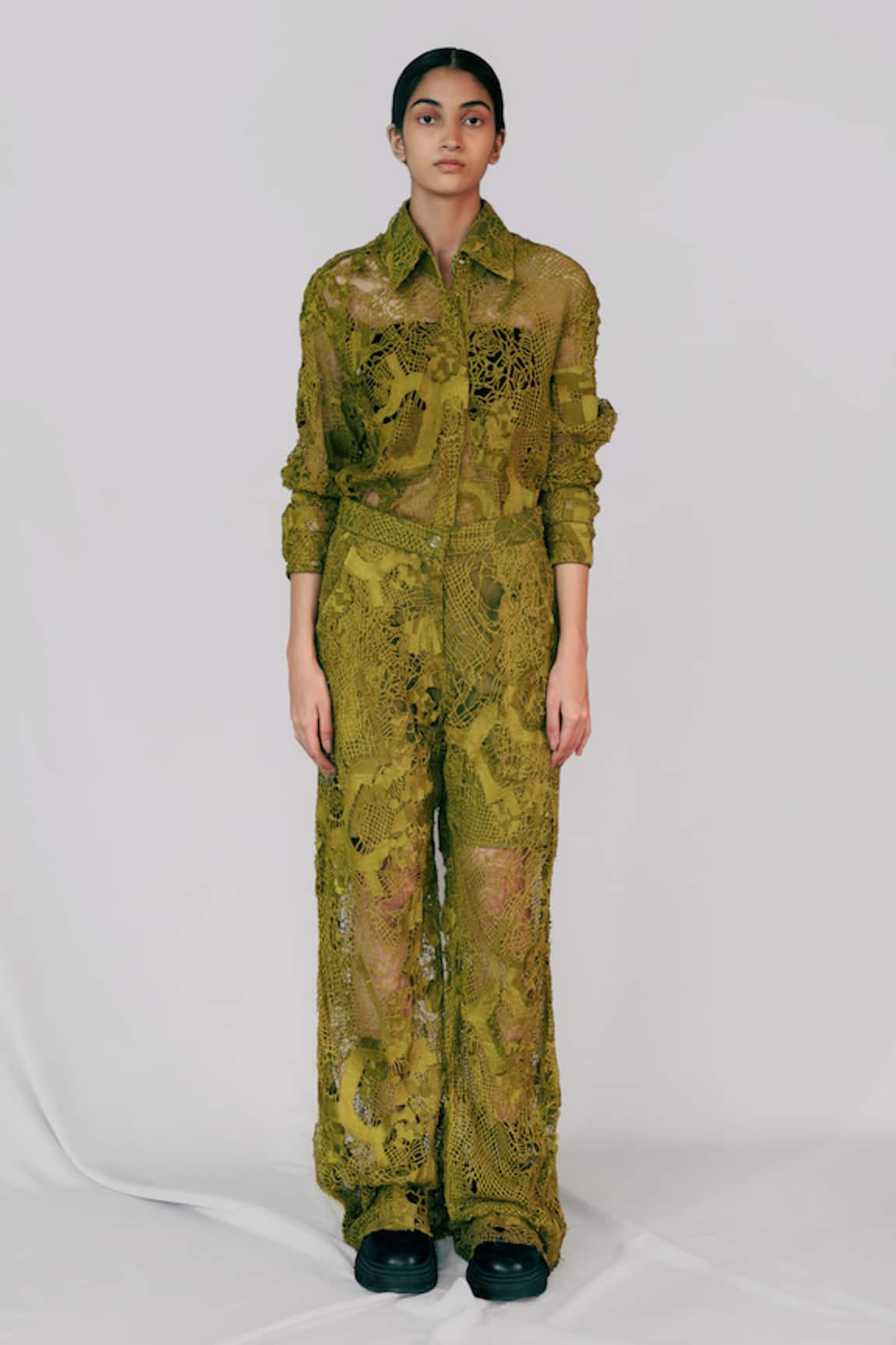Anurag Gupta Yellow Map Embroidery Shirt Pant 
