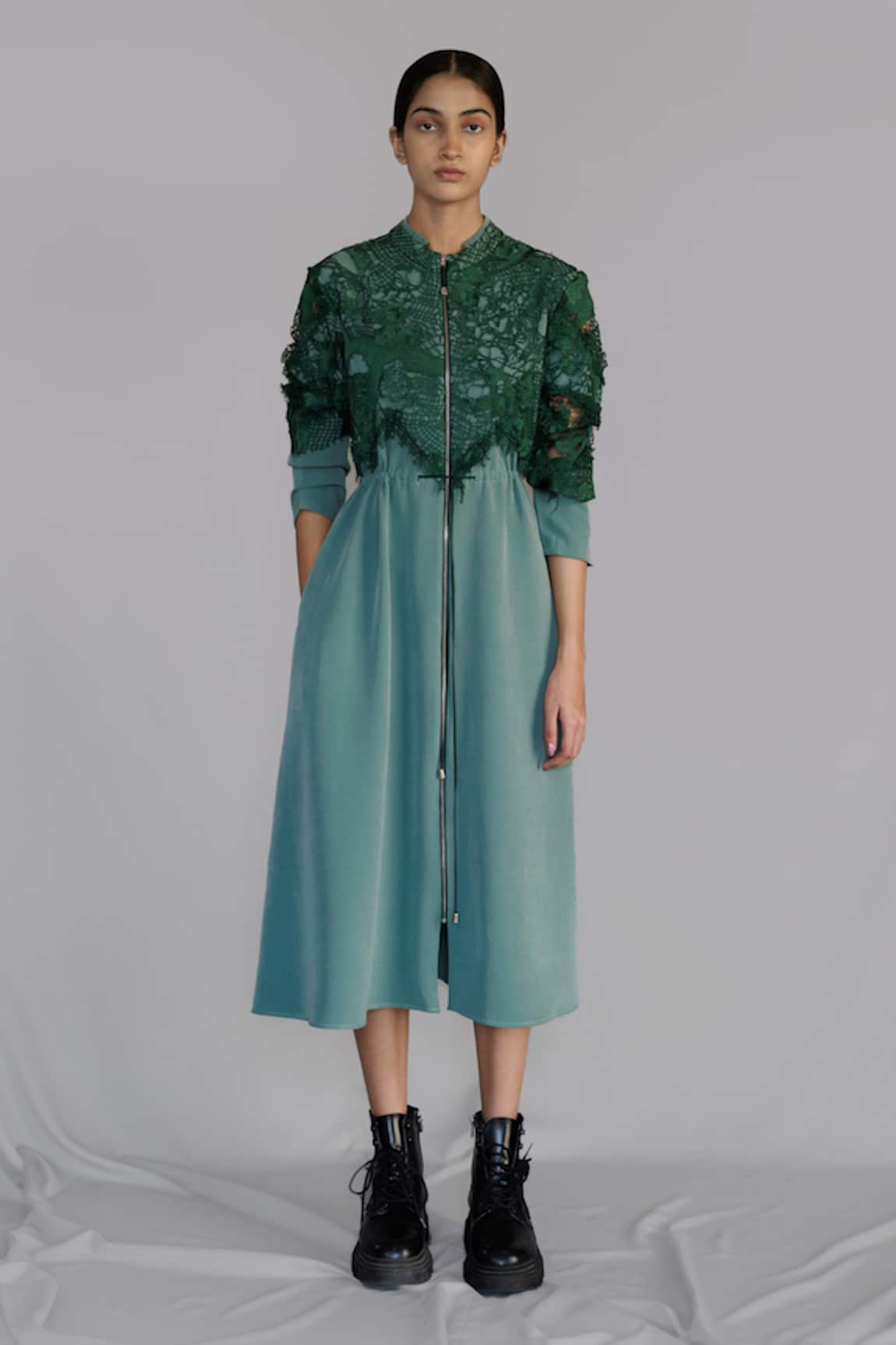 Anurag Gupta Green Map Embroidery Long Dress 