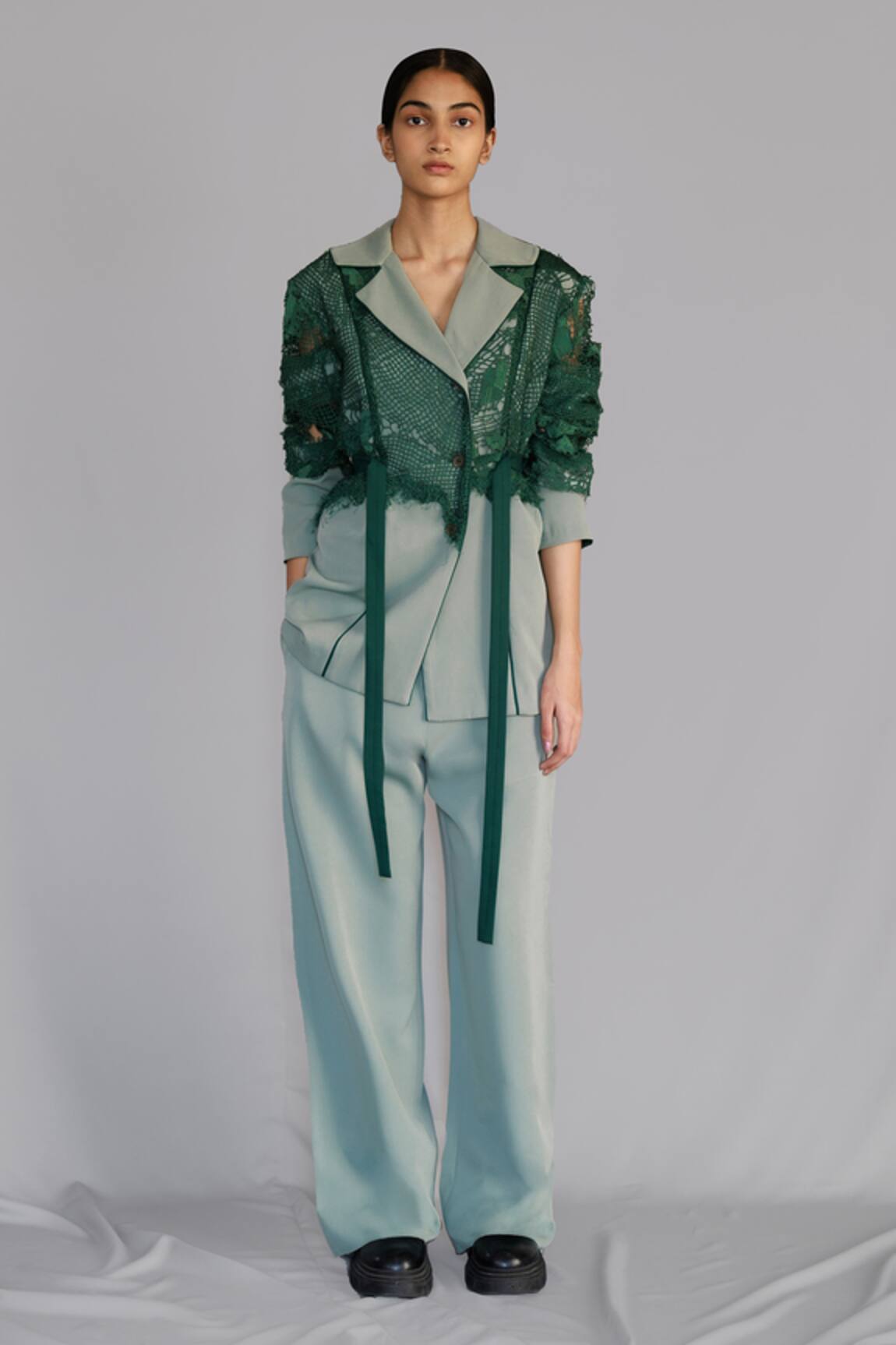 Anurag Gupta Green Map Embroidery Coat Set 