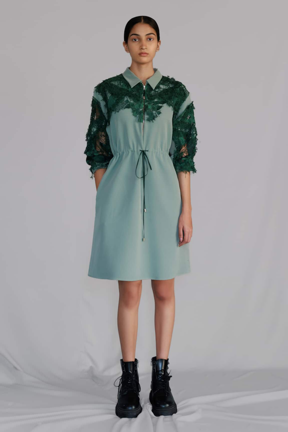 Anurag Gupta Green Map Embroidery Short Dress 