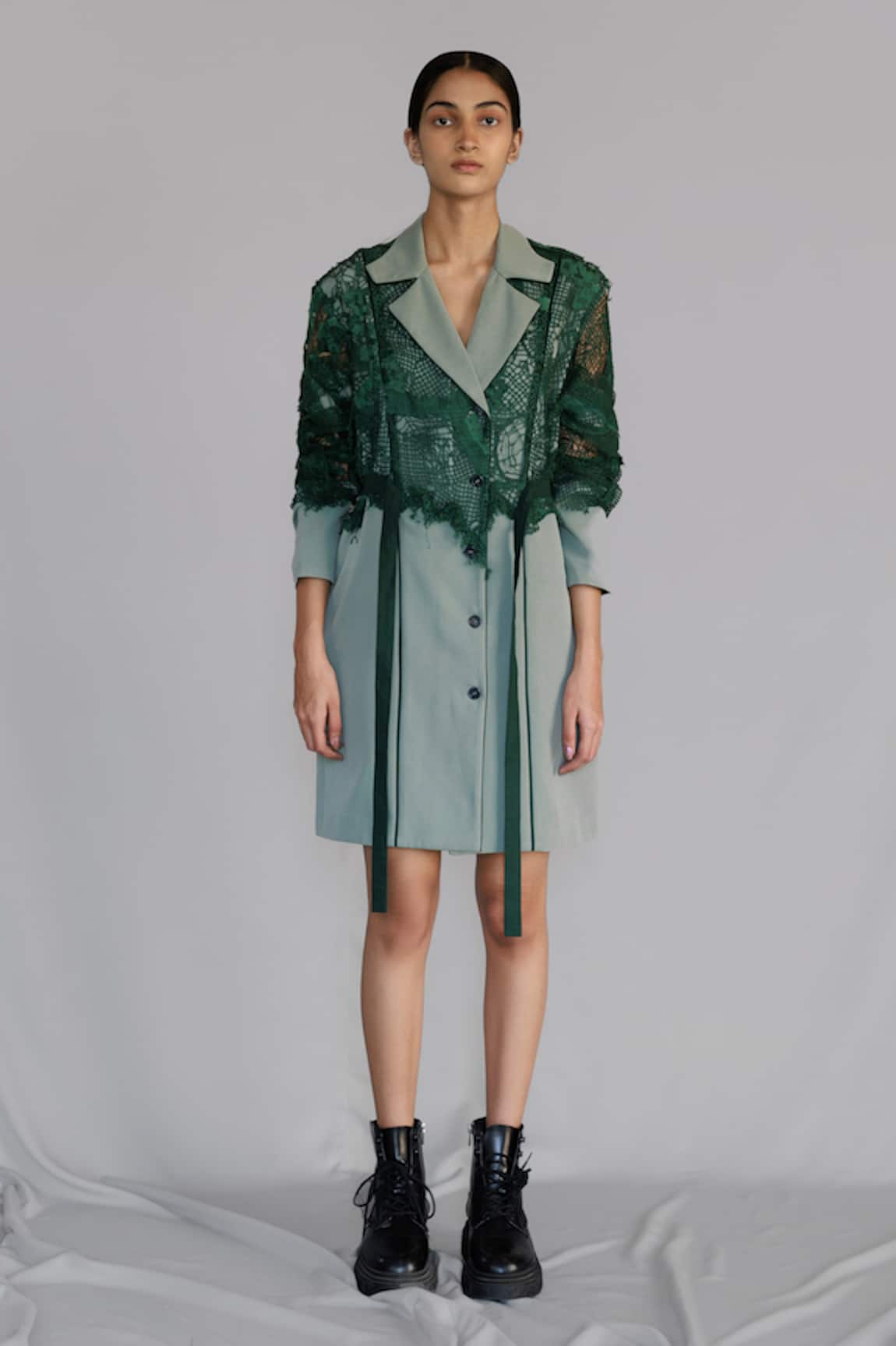 Anurag Gupta Green Map Embroidery Coat Dress 