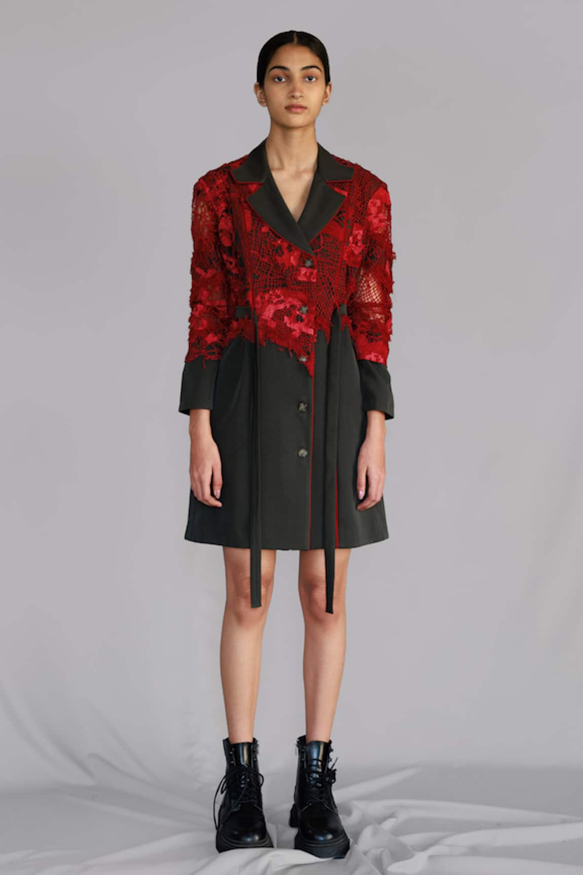 Anurag Gupta Red Map Embroidery Coat Dress 