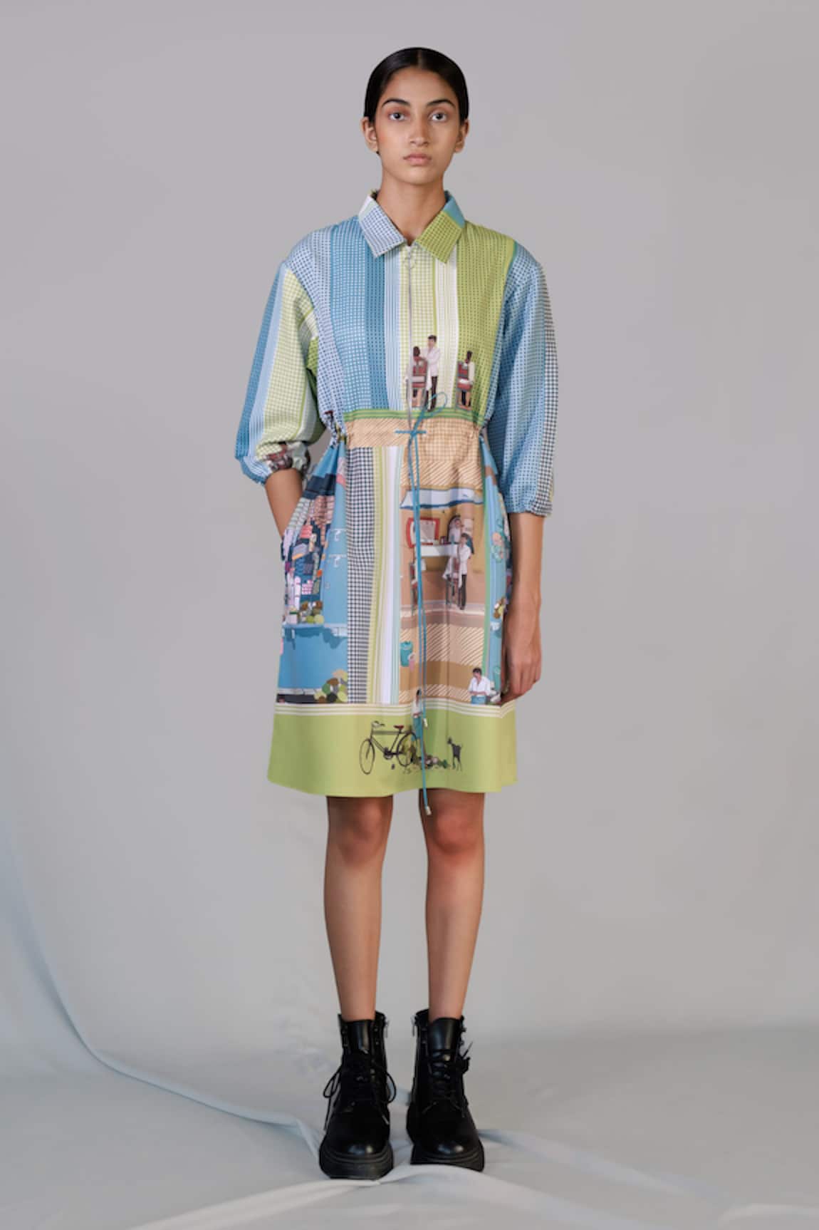 Anurag Gupta Multi Color Street Printed Coat Dress 