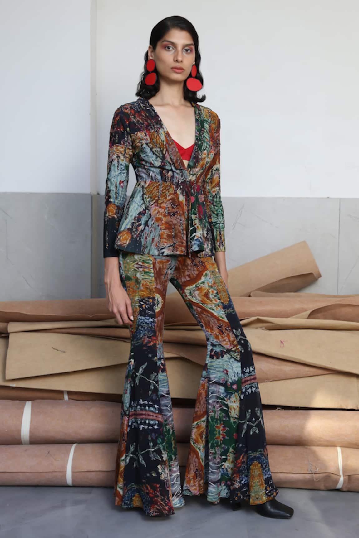 Forty Four Multi Color Hand Embroidered Jacket Set 