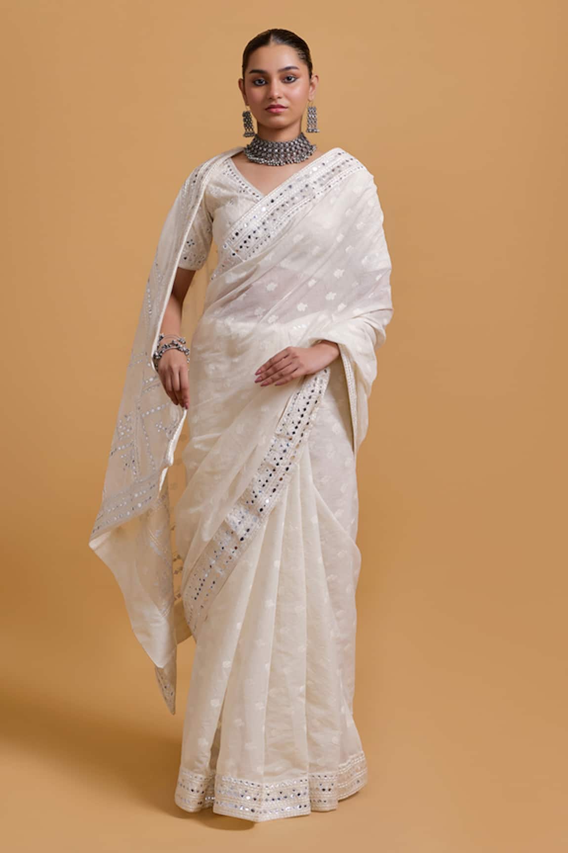 Gulabo By Abu Sandeep Designer Off White Cotton Saree 