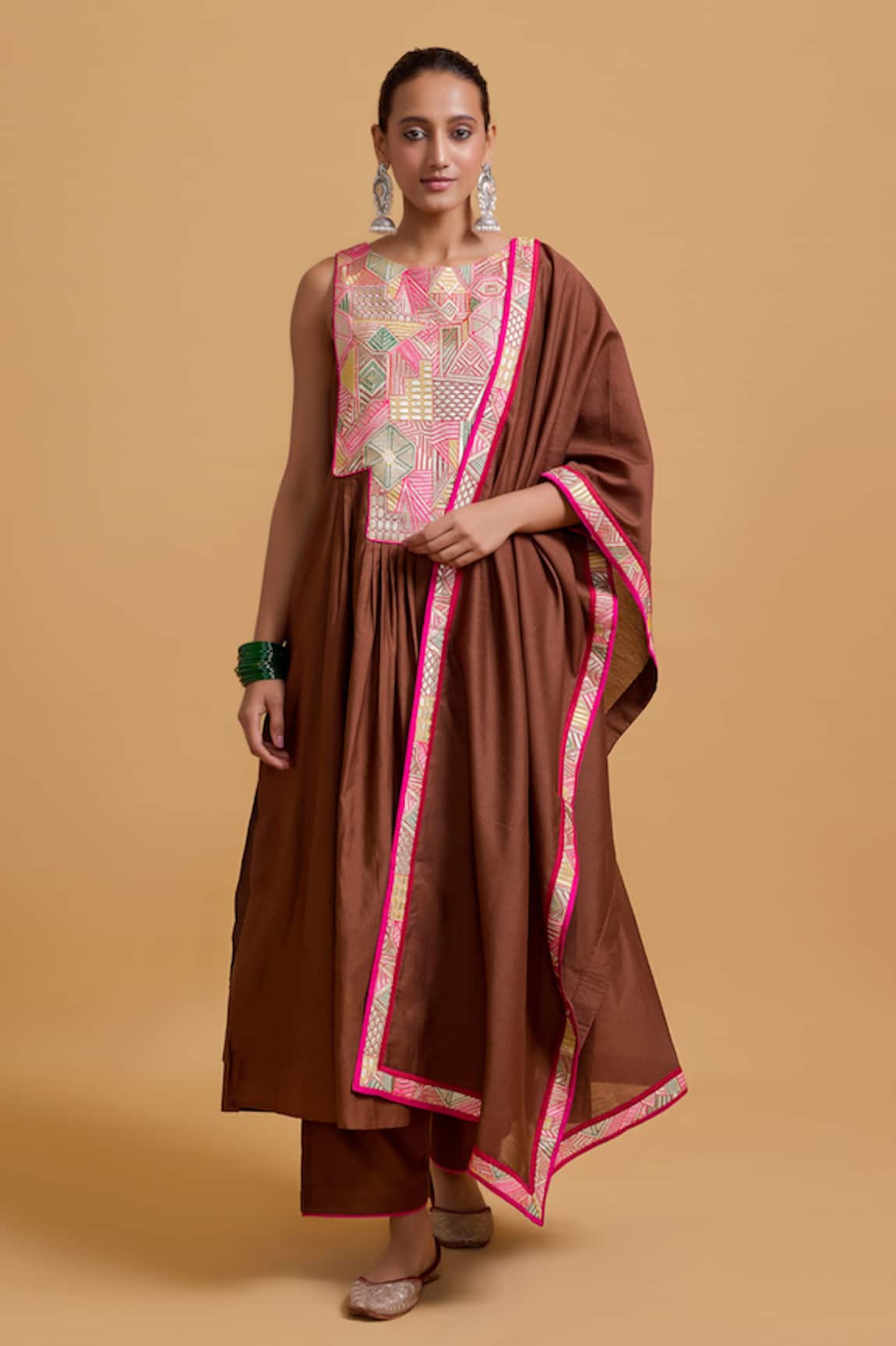 Gulabo By Abu Sandeep Brown Chanderi Embroidered Kurta Set 