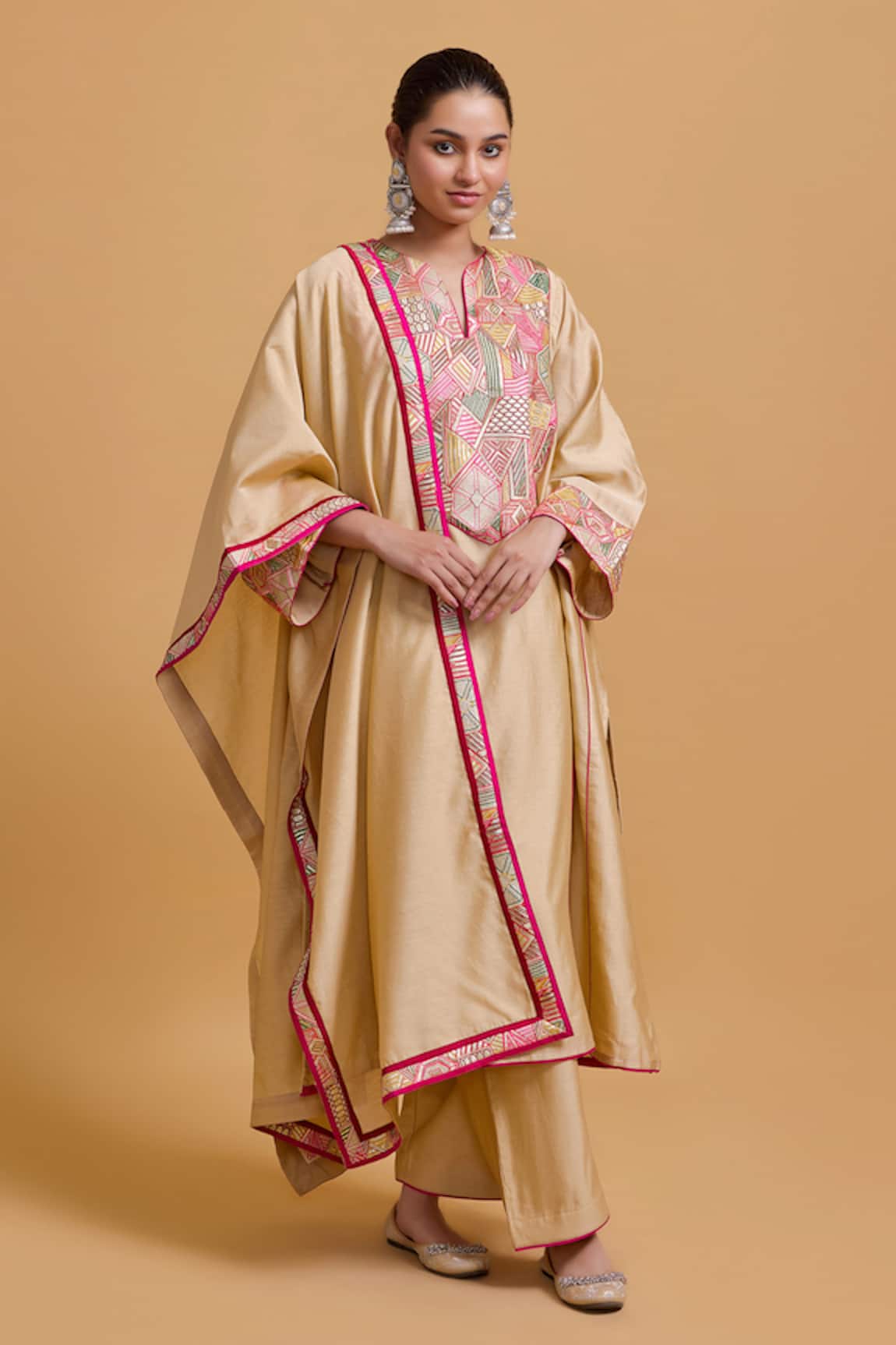 Gulabo By Abu Sandeep Beige Chanderi Embroidered Kurta Pant Set 