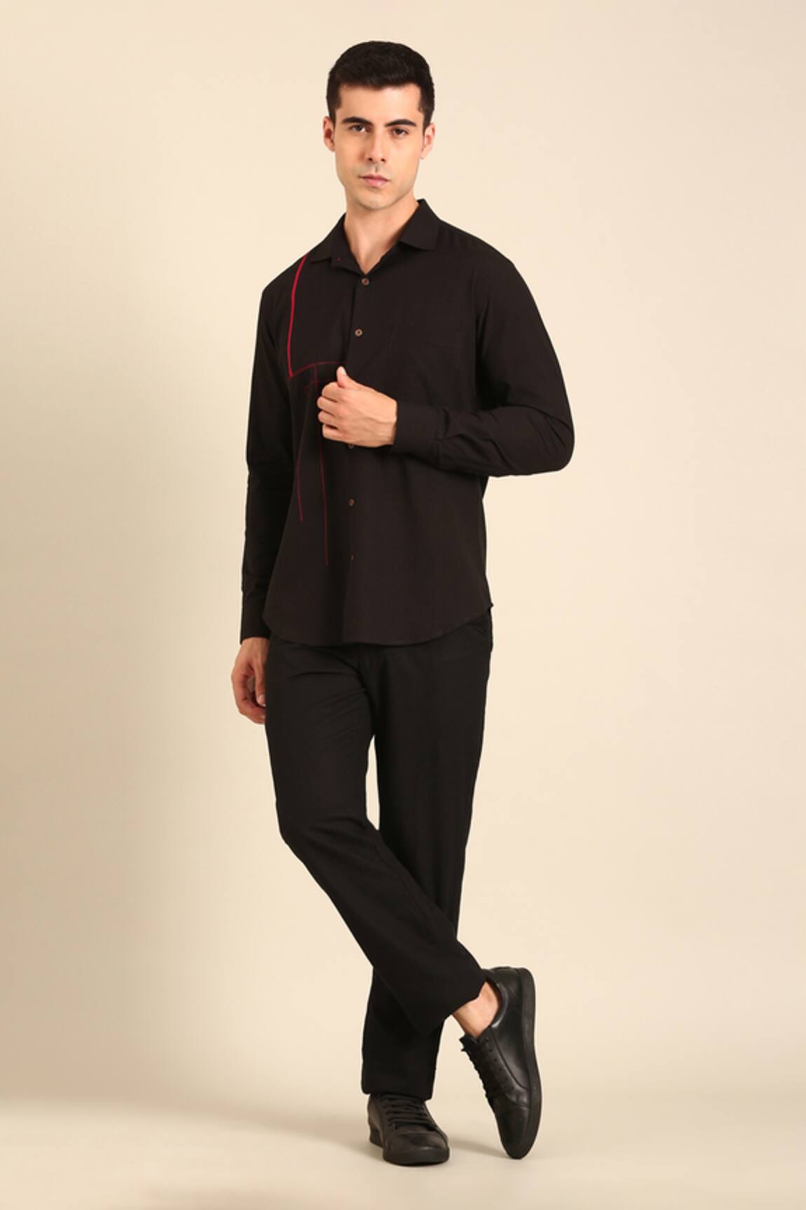 Mayank Modi - Men Designer Black Malai Cotton Shirt 