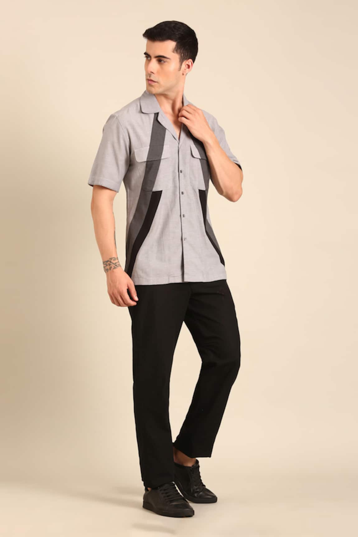 Mayank Modi - Men Grey-Black Malai Cotton Shirt 