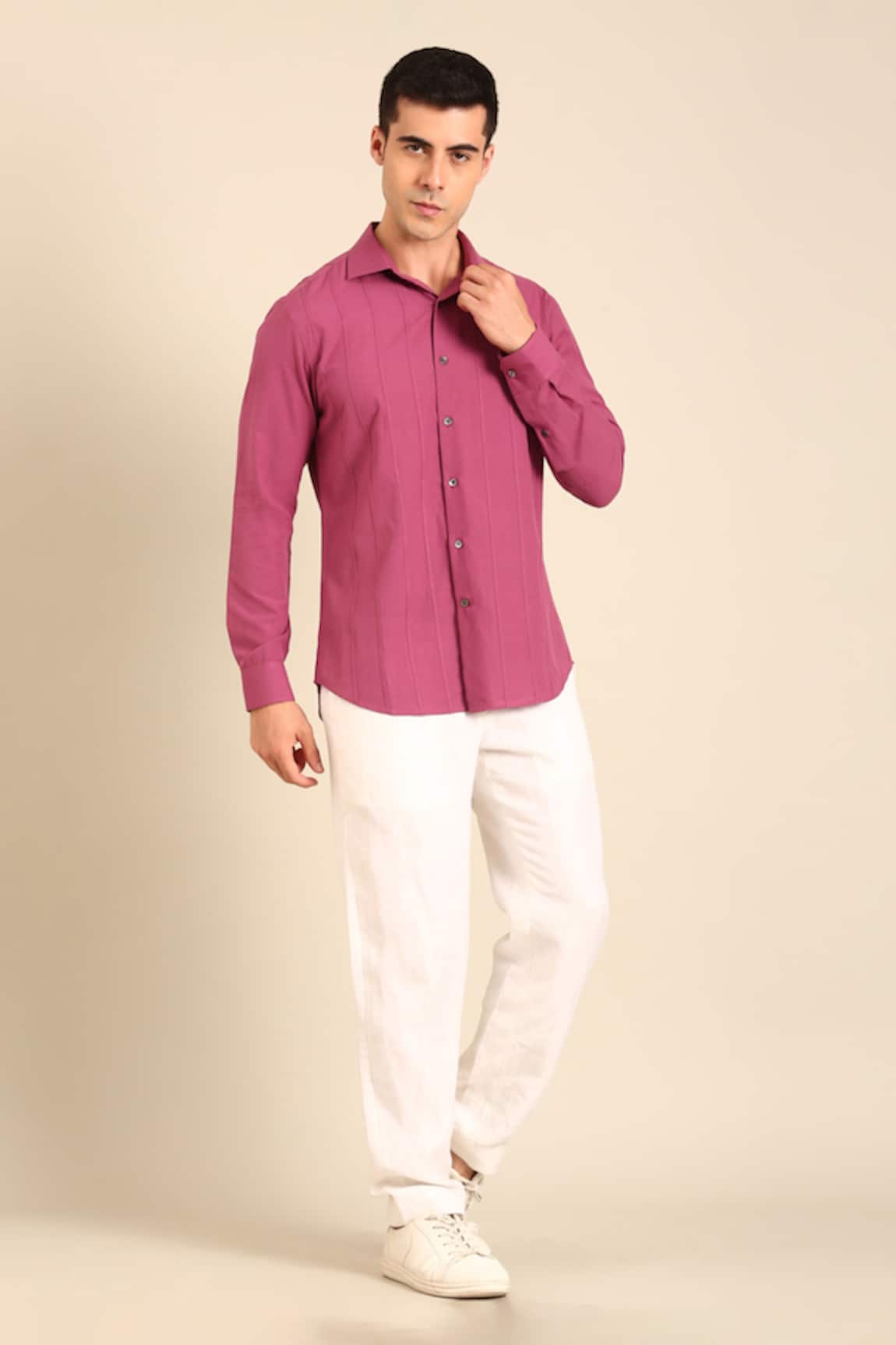 Mayank Modi - Men Light Purple Malai Cotton Shirt 