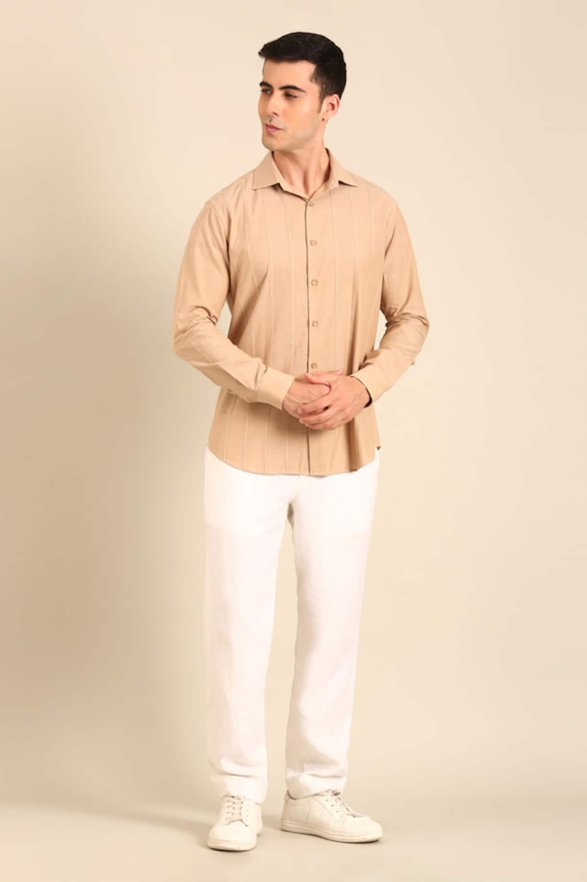 Mayank Modi - Men Beige Malai Cotton Shirt 