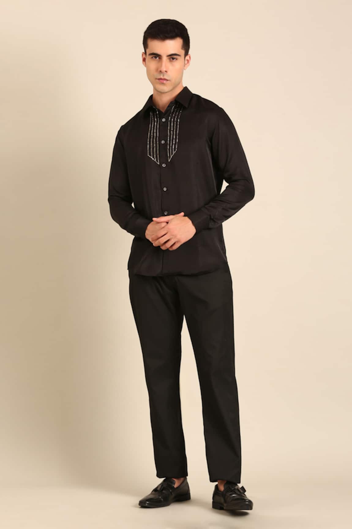 Mayank Modi - Men Designer Black Bemberg Silk Shirt 