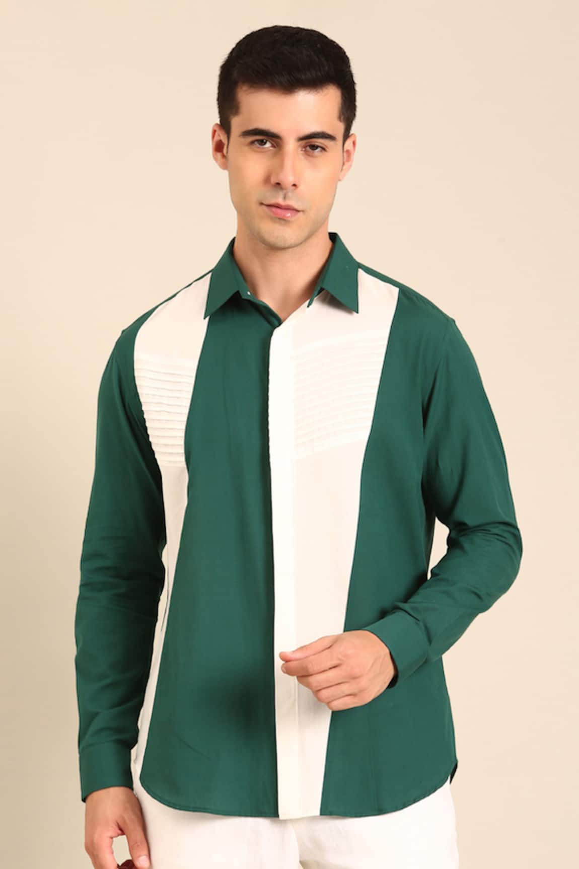 Mayank Modi - Men Teal & White Malai Cotton Shirt 