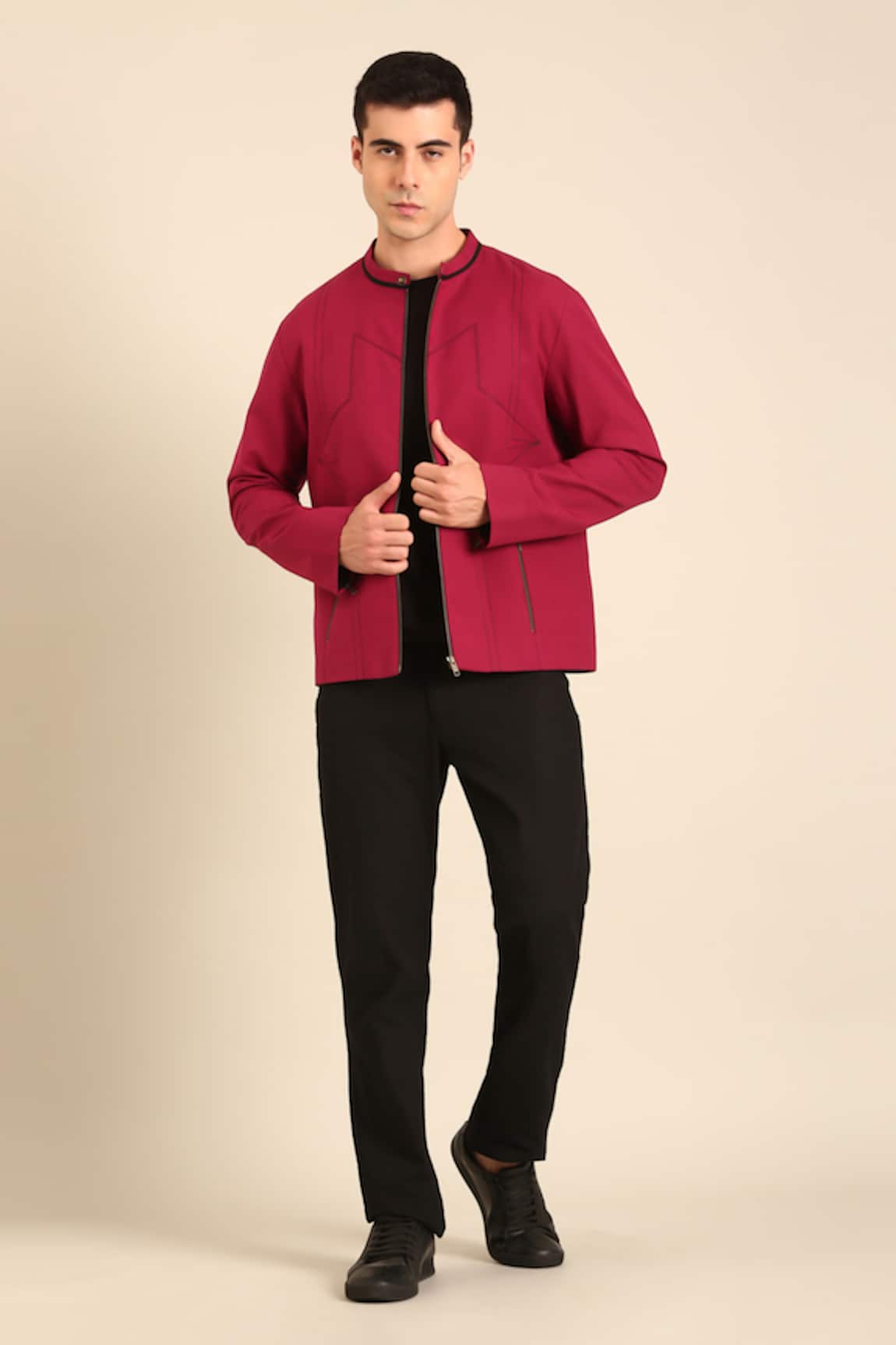 Mayank Modi - Men Wine Malai Cotton Bomber Jacket 