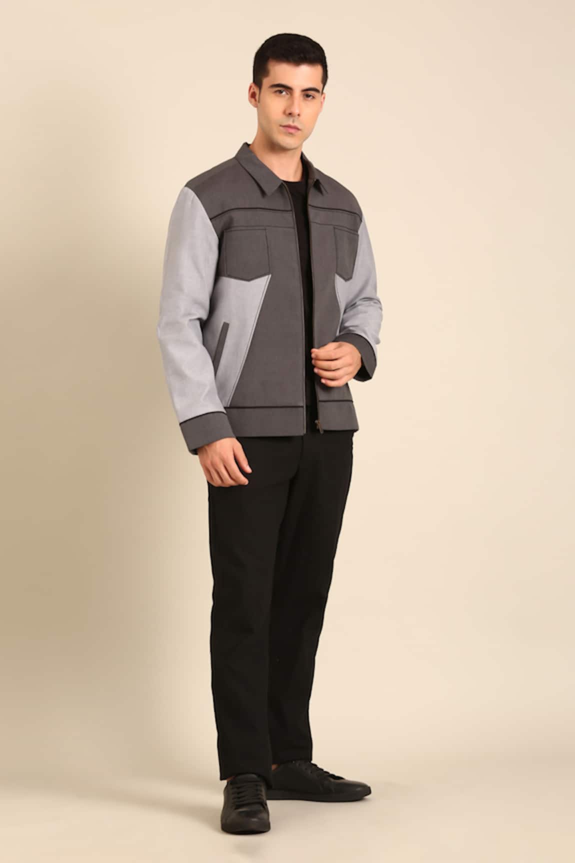 Mayank Modi - Men Grey Malai Cotton Bomber Jacket 