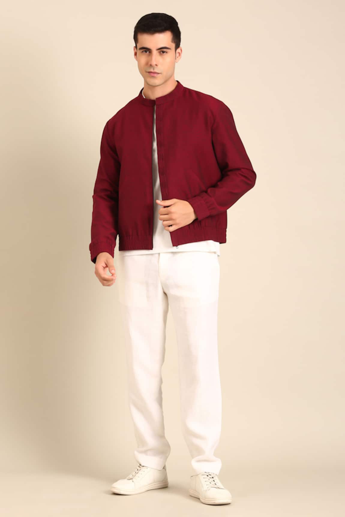 Mayank Modi - Men Wine Malai Cotton Bomber Jacket 