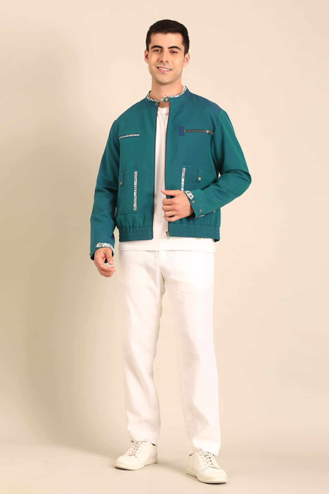 Mayank Modi - Men Blue Malai Cotton Bomber Jacket 