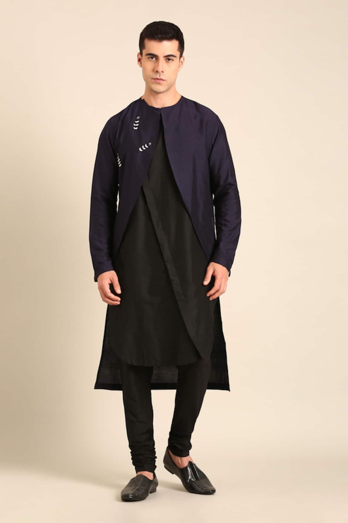 Mayank Modi - Men Blue-Black Silk Cotton Kurta  
