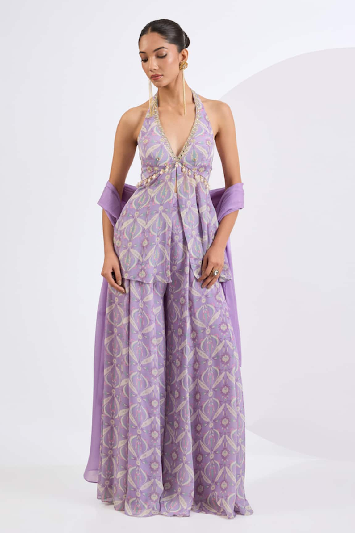 Neha Khullar Lilac Mosaic Print Kurta Sharara Set 