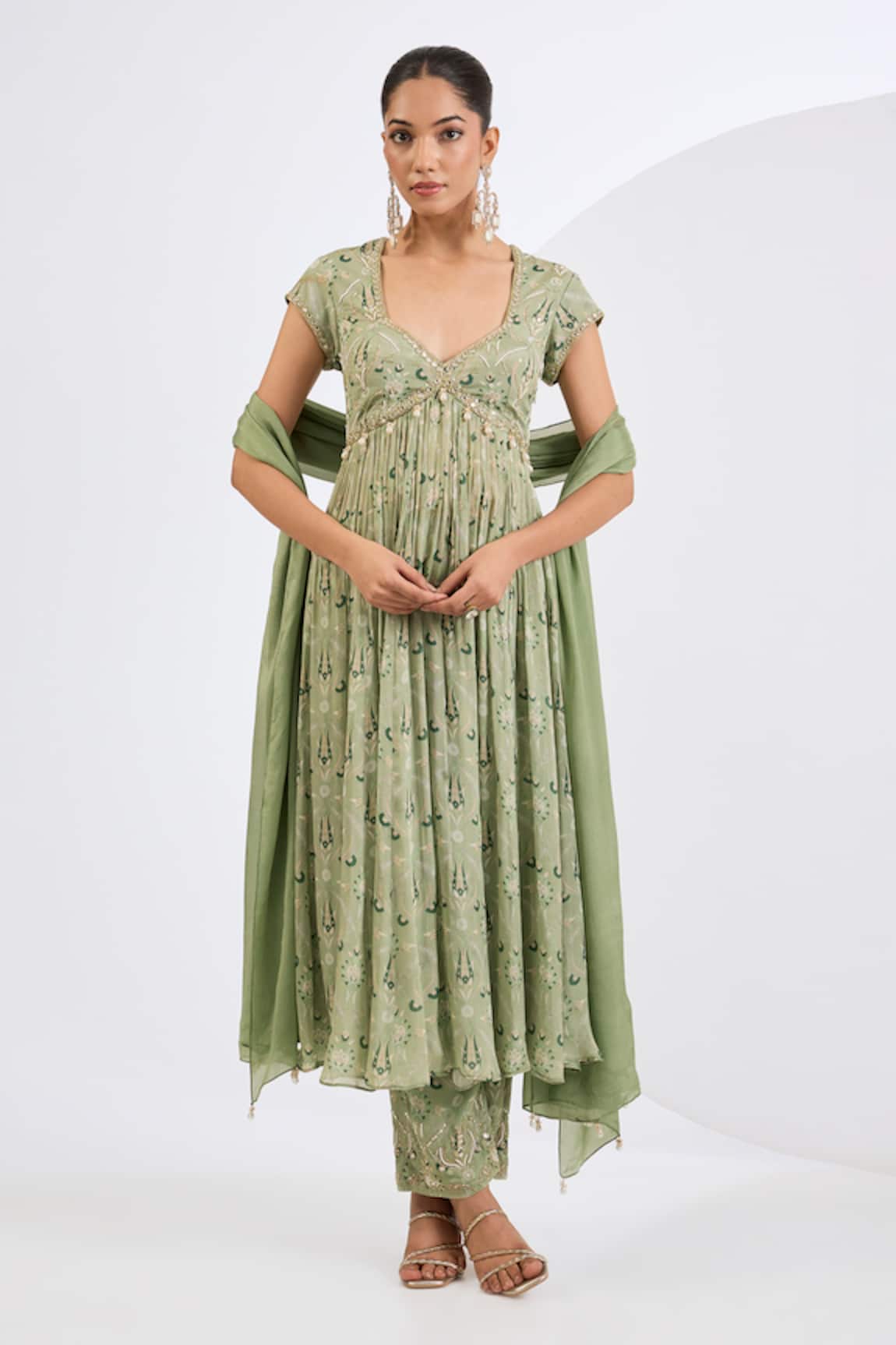 Neha Khullar Green Mosaic Print Anarkali Set 