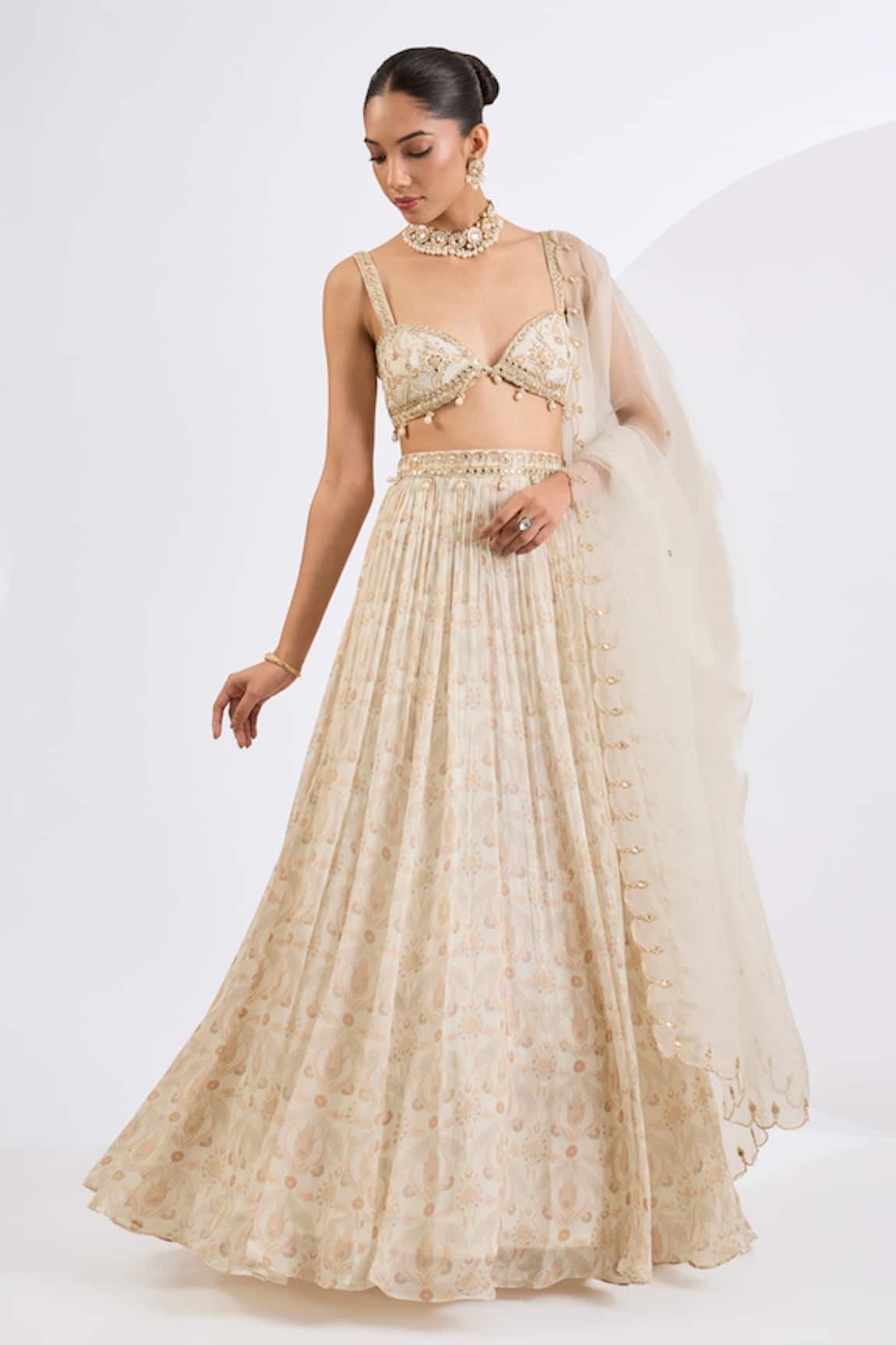 Neha Khullar Ivory Mosaic Print Lehenga Set 
