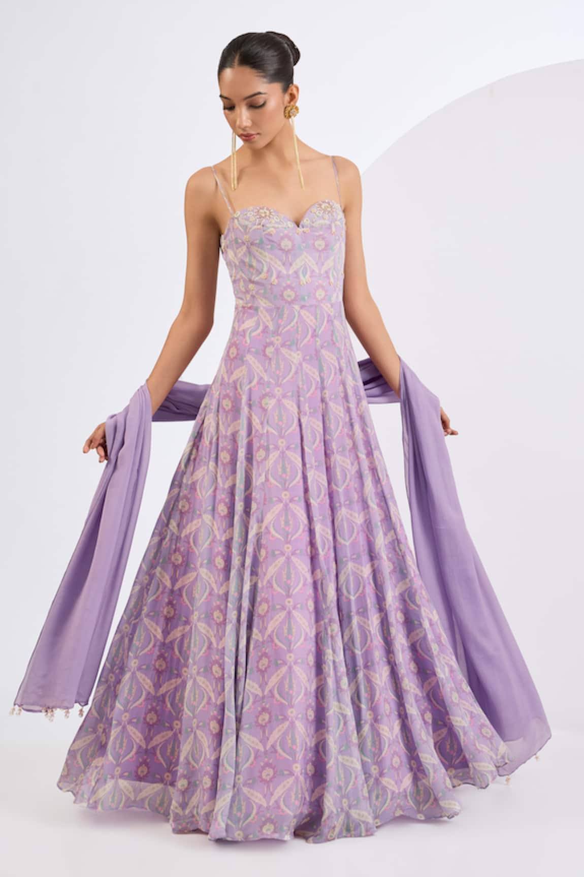 Neha Khullar Mosaic Print Lilac Anarkali With Dupatta 