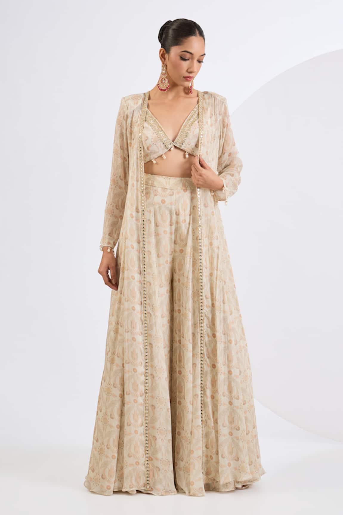 Neha Khullar Ivory Mosaic Print Jacket Sharara Set 