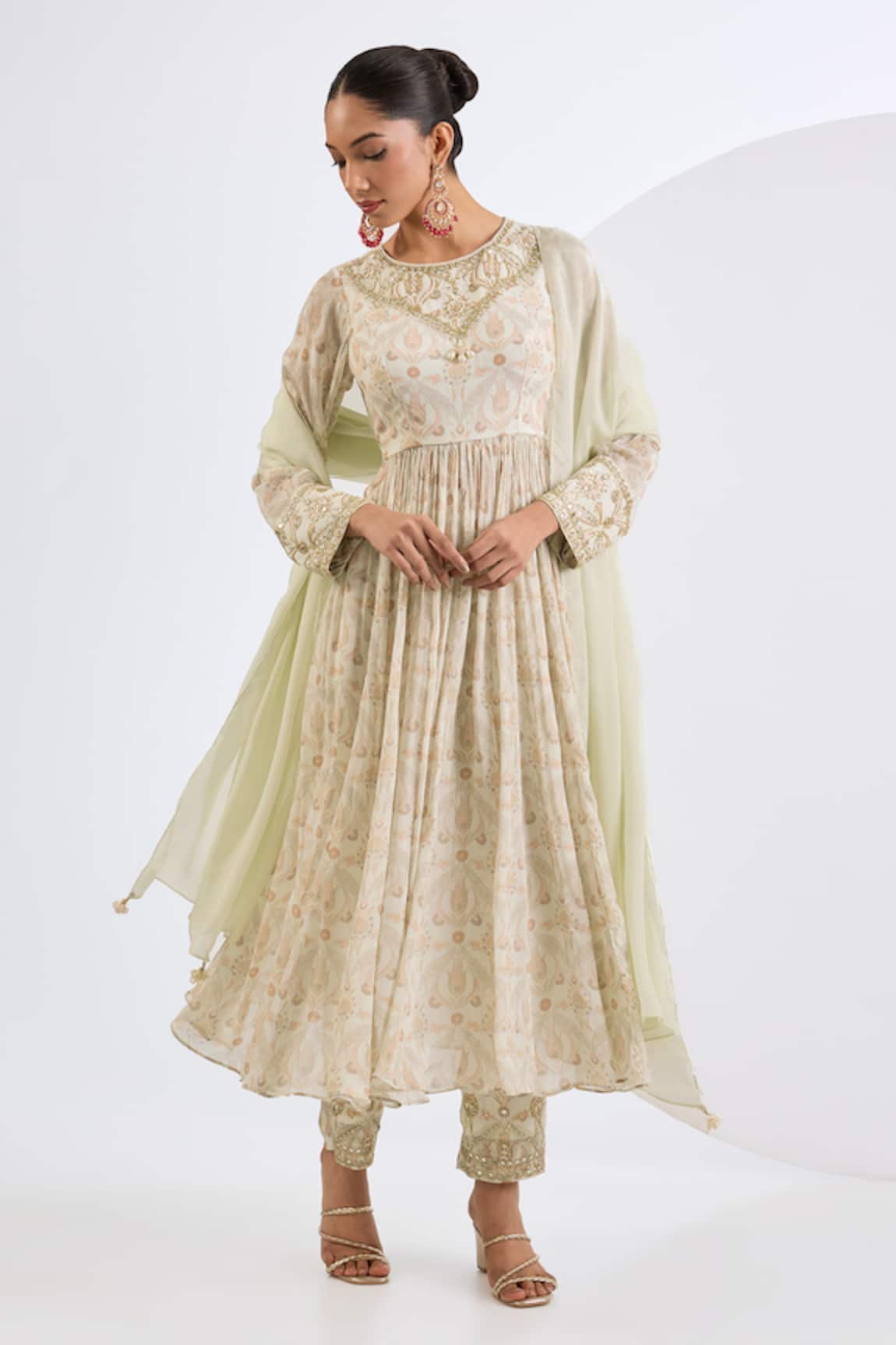 Neha Khullar Ivory Mosaic Print Anarkali Set 