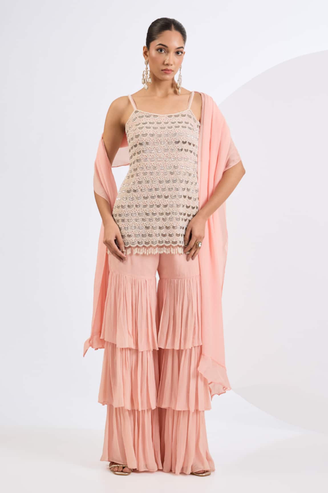 Neha Khullar Peach Embroidered Kurta Gharara Set 