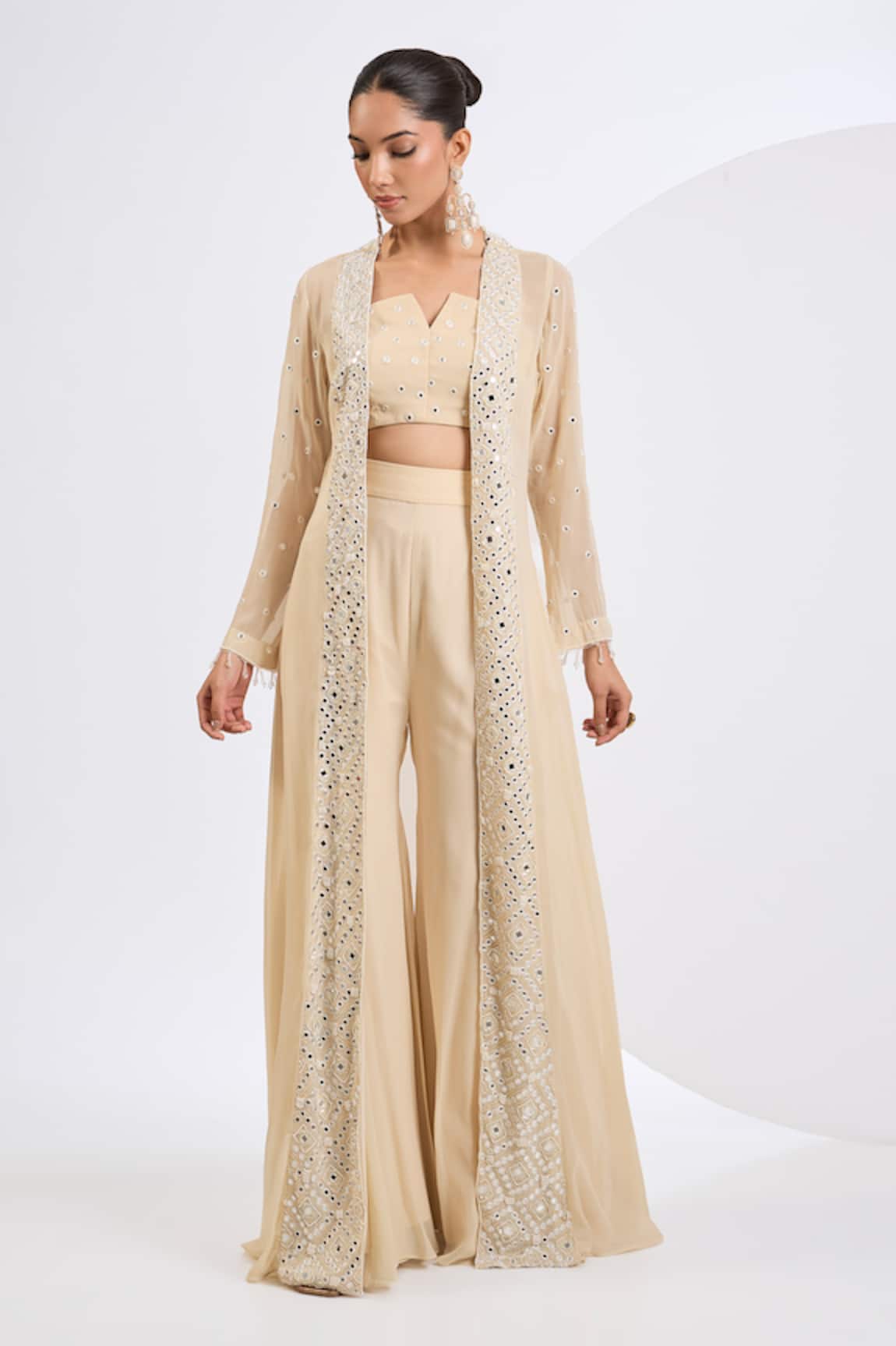 Neha Khullar Antique White Embroidered Cape & Sharara Set 