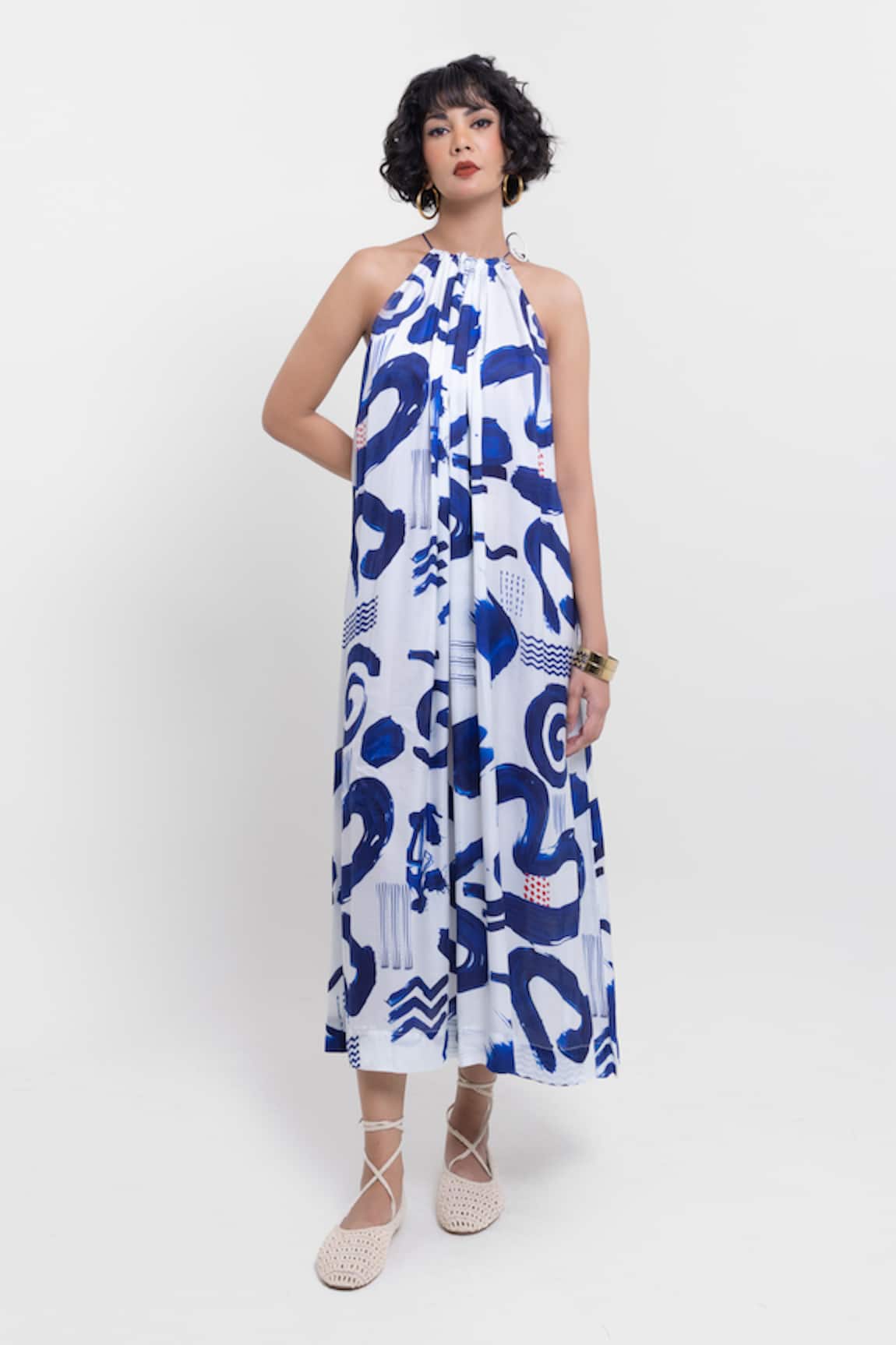 Pop Sugar Blue & White Halter Neck Maxi Dress 